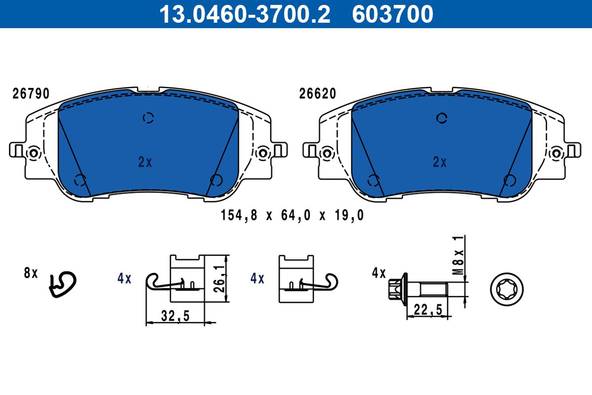 Zestaw klocków hamulcowych, hamulce tarczowe ATE 13.0460-3700.2
