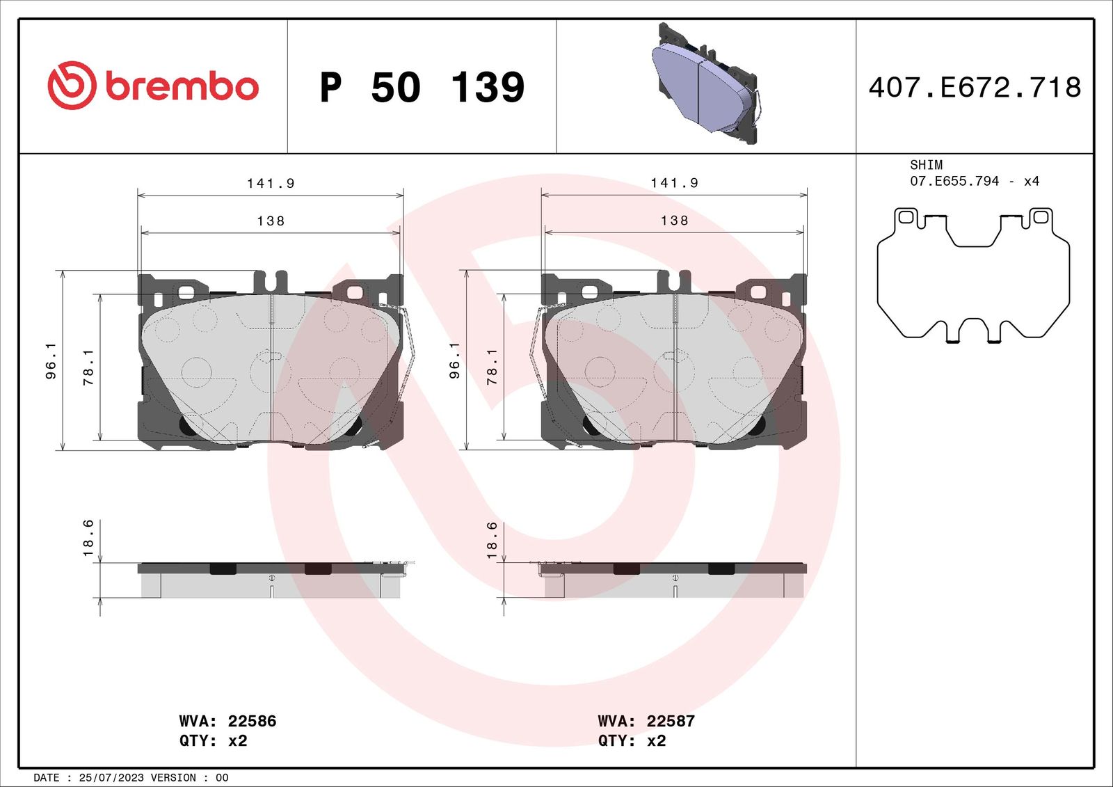 Sada brzdových platničiek kotúčovej brzdy BREMBO P 50 139