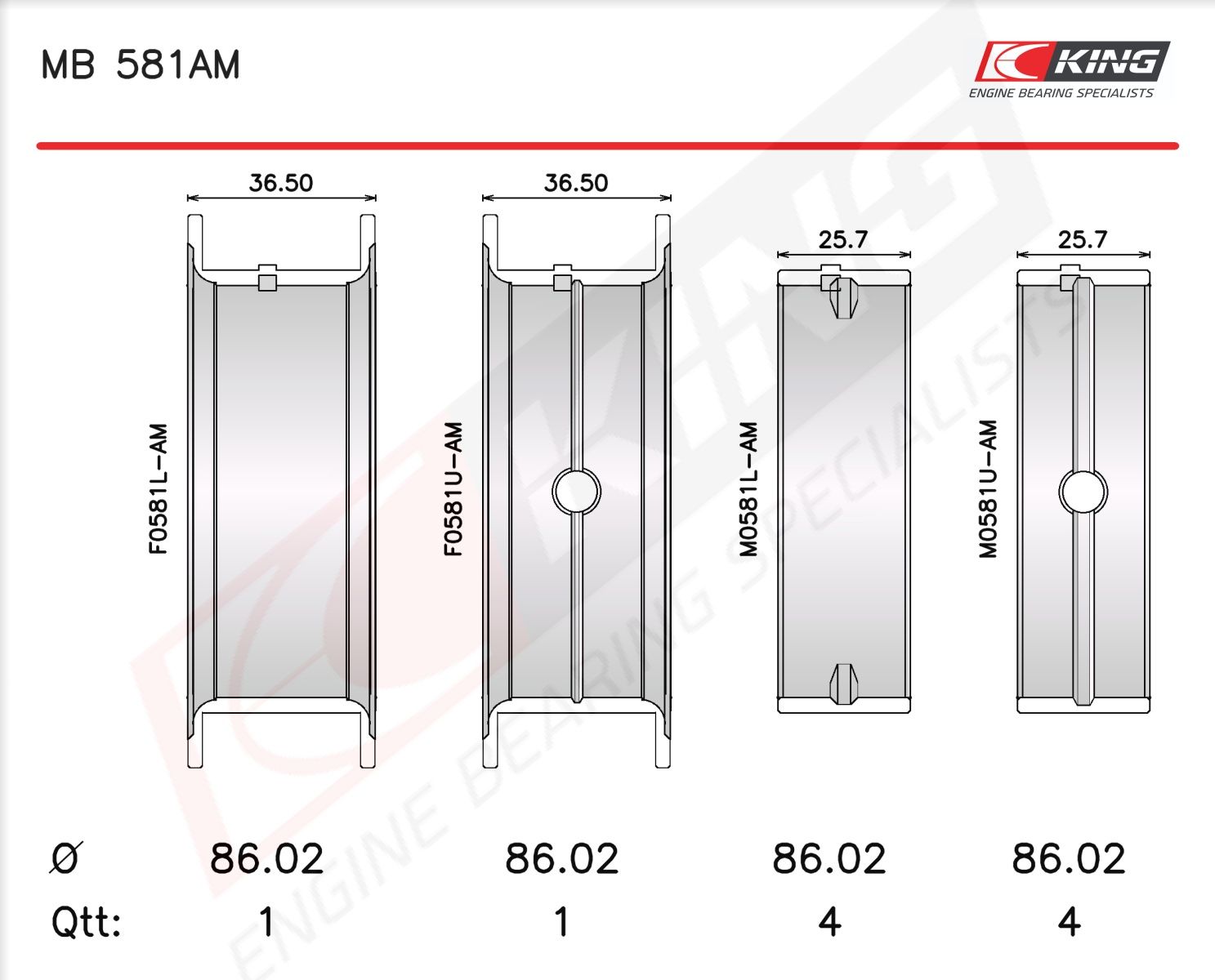 Set cuzineți arbore cotit KING MB 581AM1.5