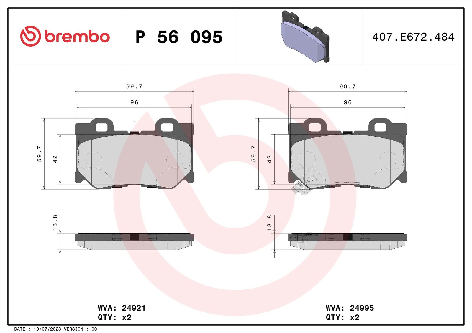 Sada brzdových platničiek kotúčovej brzdy BREMBO P 56 095