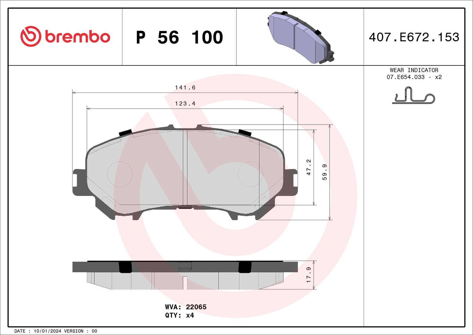 Sada brzdových platničiek kotúčovej brzdy BREMBO P 56 100
