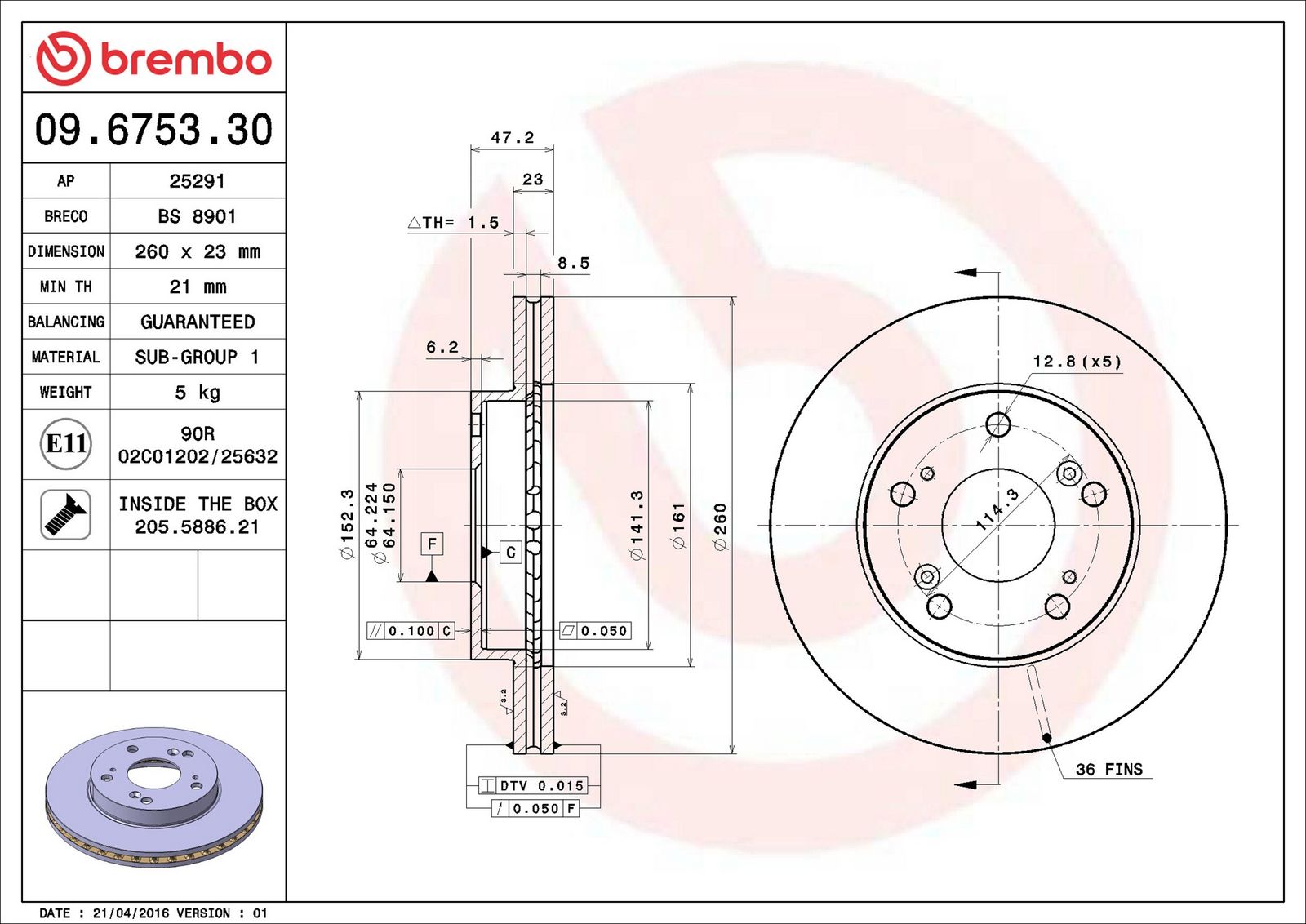 Levně Brzdový kotouč BREMBO 09.6753.30