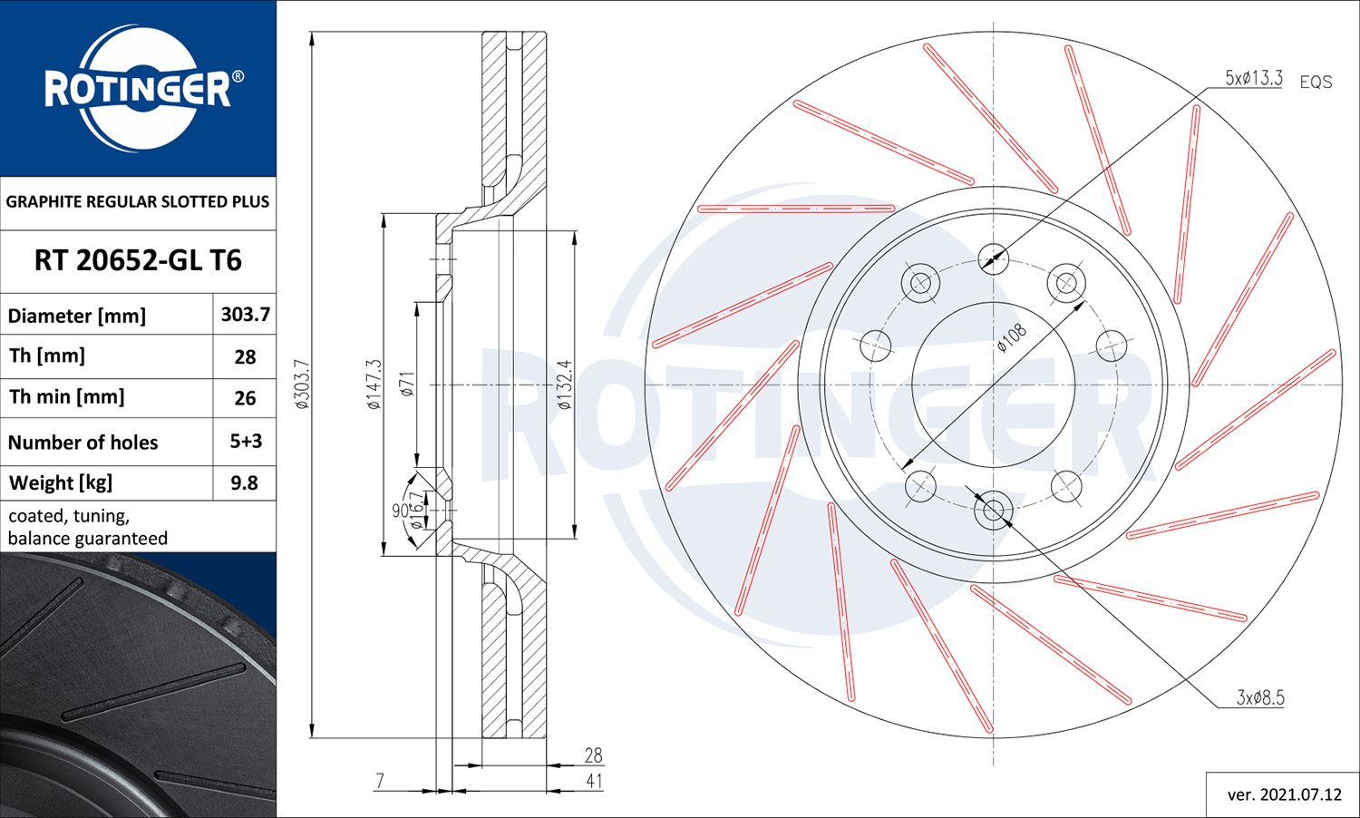 Tarcza hamulcowa ROTINGER RT 20652-GL T6