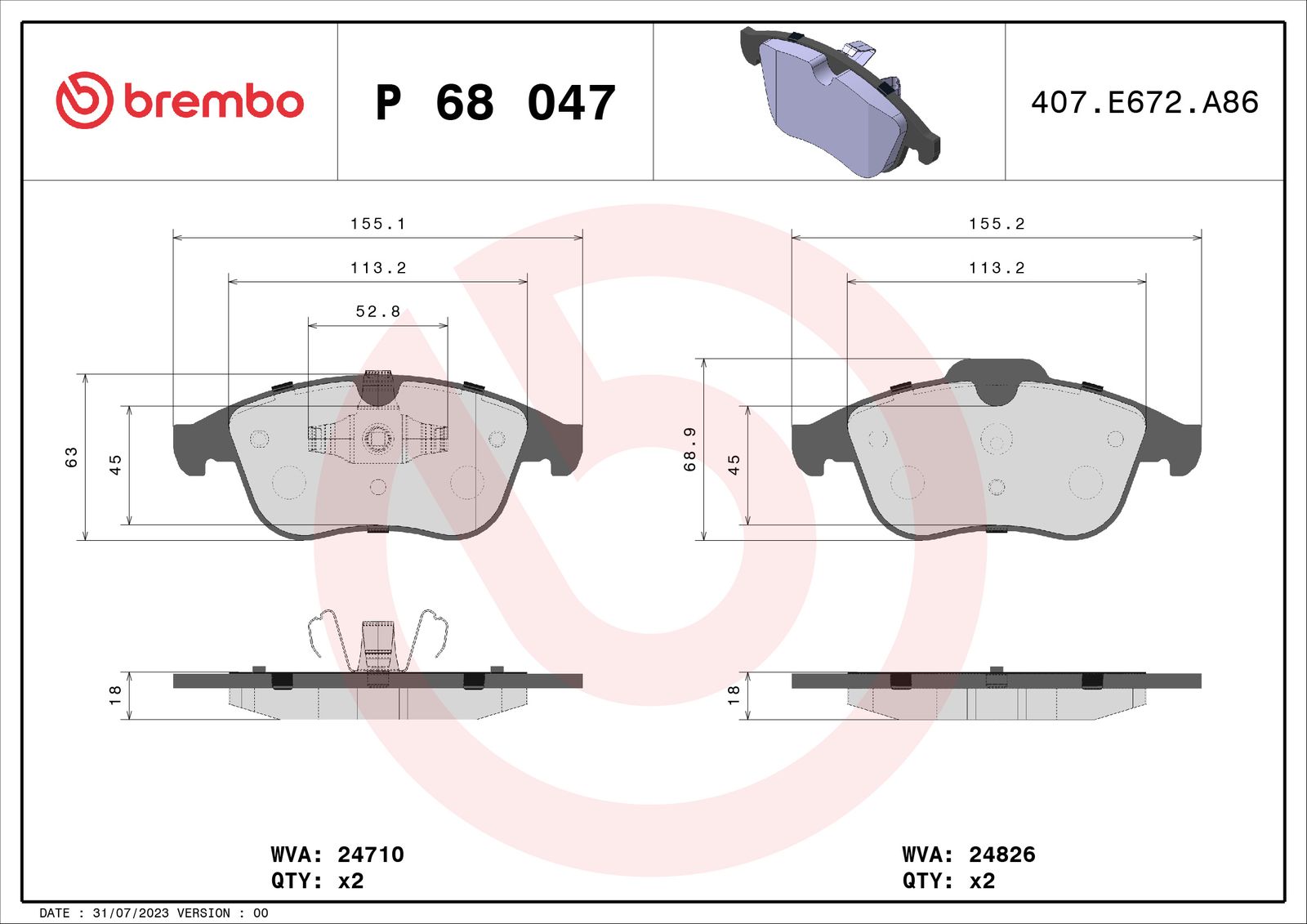 Sada brzdových platničiek kotúčovej brzdy BREMBO P 68 047