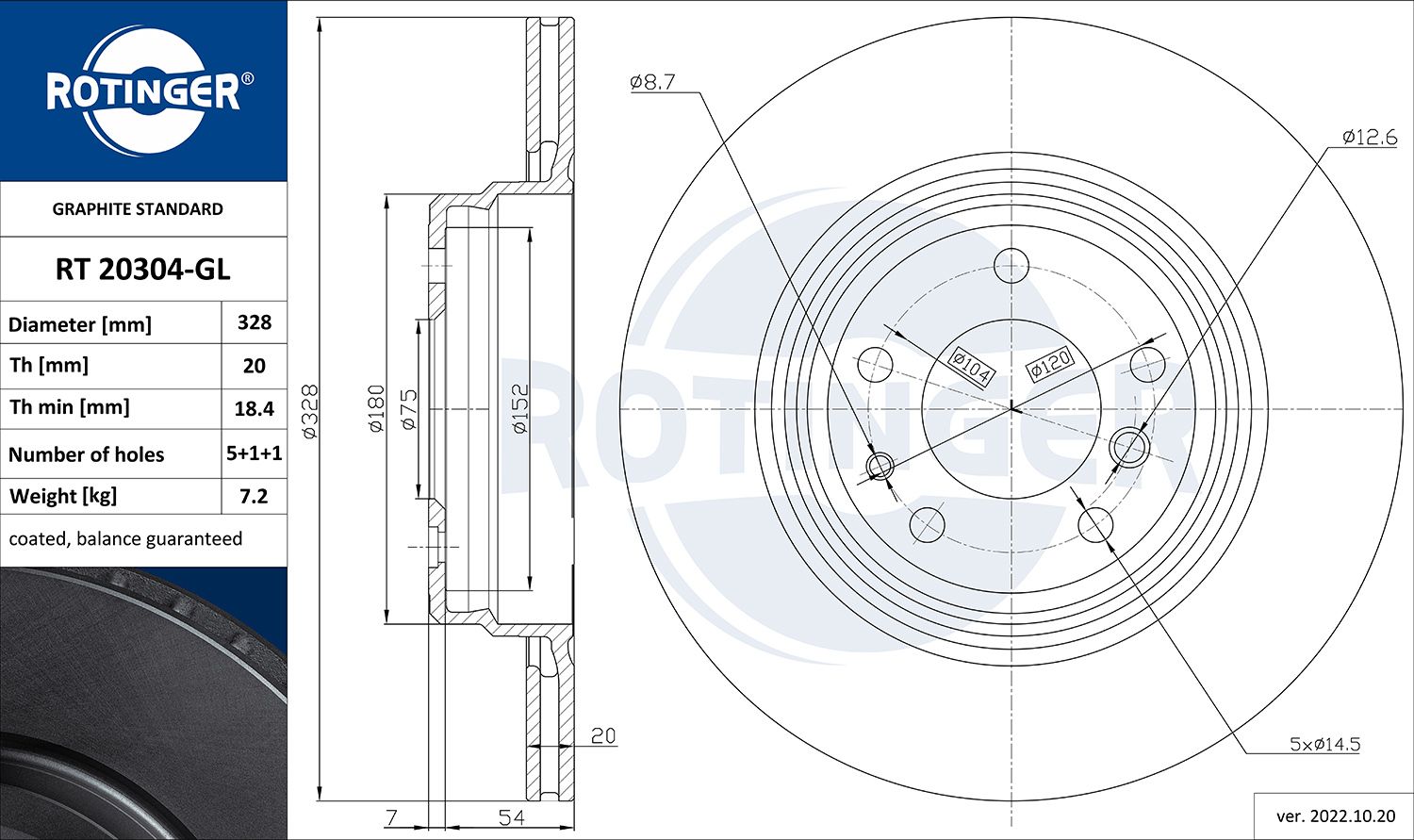 Tarcza hamulcowa ROTINGER RT 20304-GL