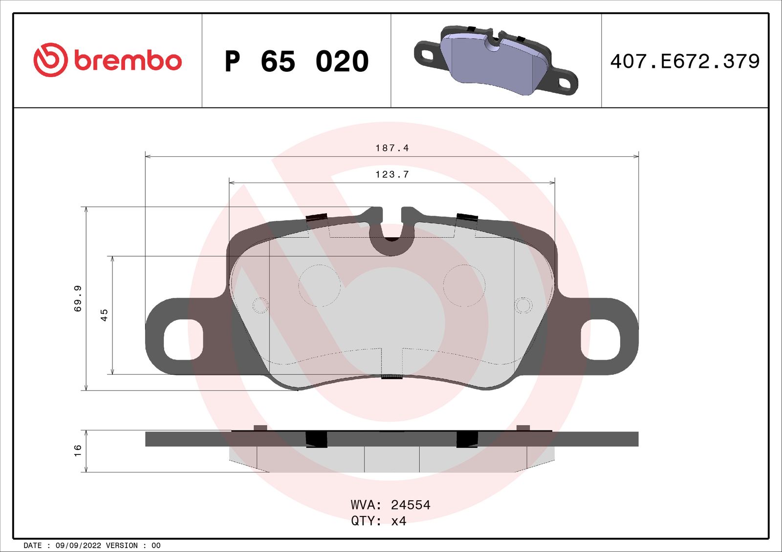 Sada brzdových platničiek kotúčovej brzdy BREMBO P 65 020