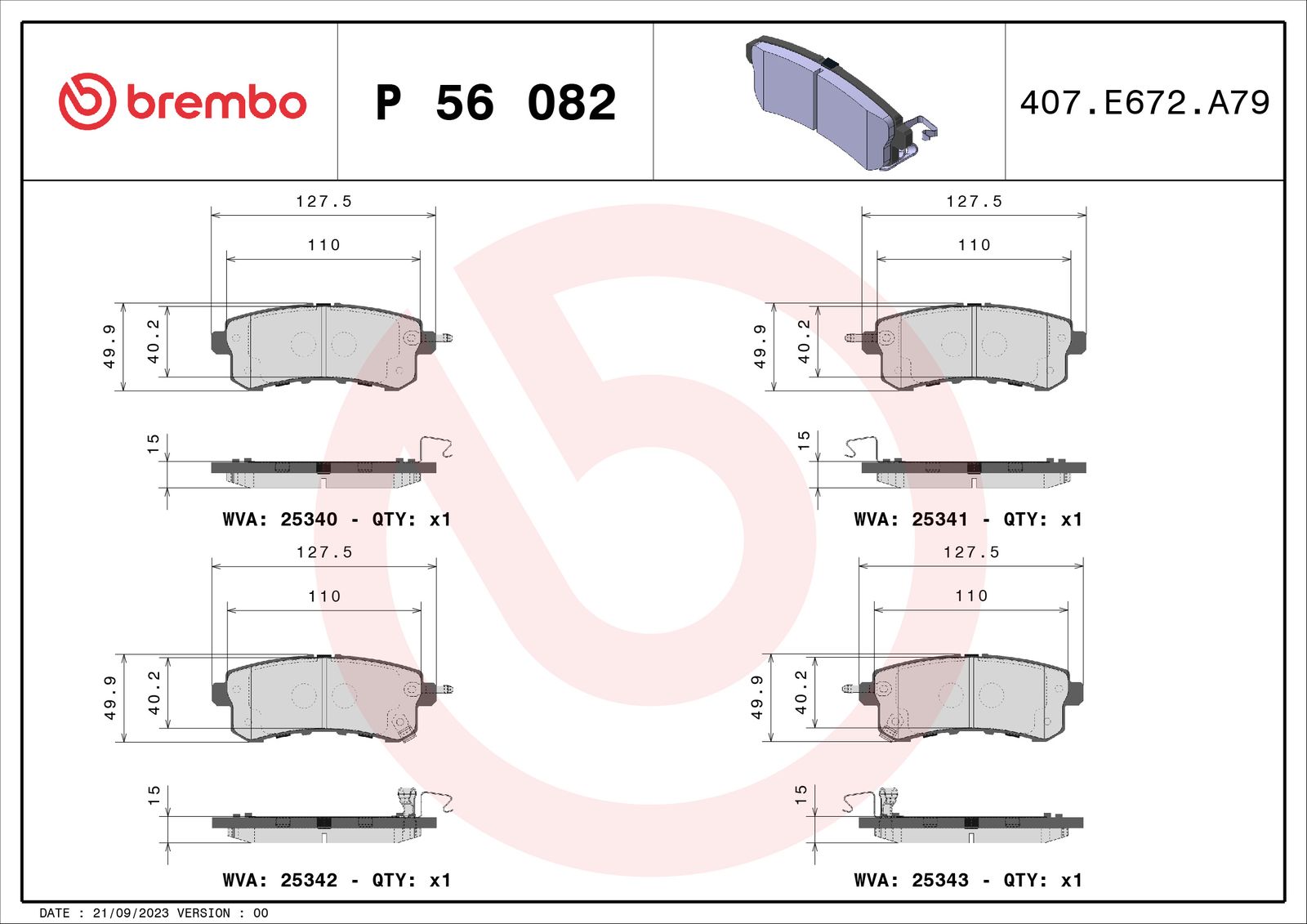 Levně Sada brzdových destiček, kotoučová brzda BREMBO P 56 082