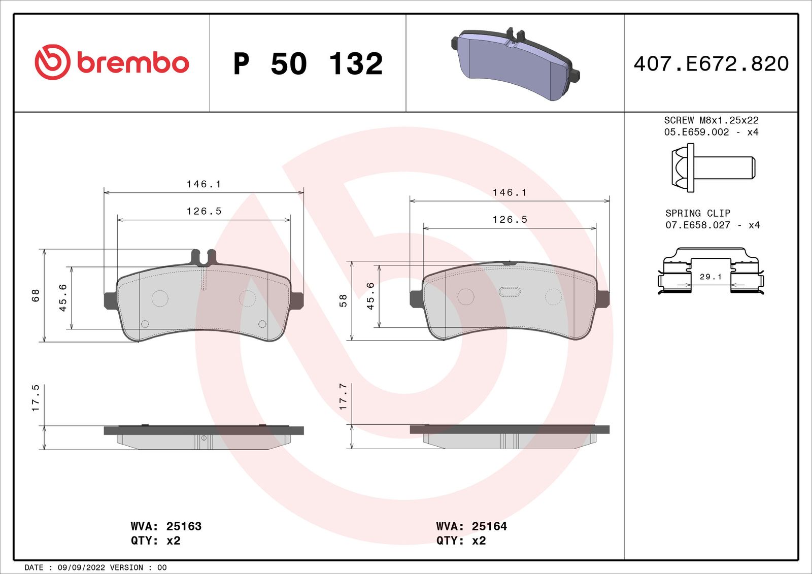 Sada brzdových platničiek kotúčovej brzdy BREMBO P 50 132