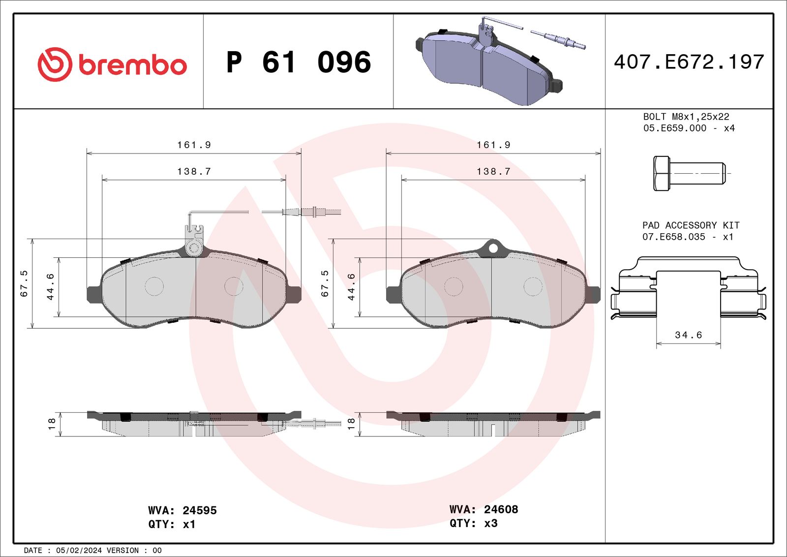 Sada brzdových platničiek kotúčovej brzdy BREMBO P 61 096