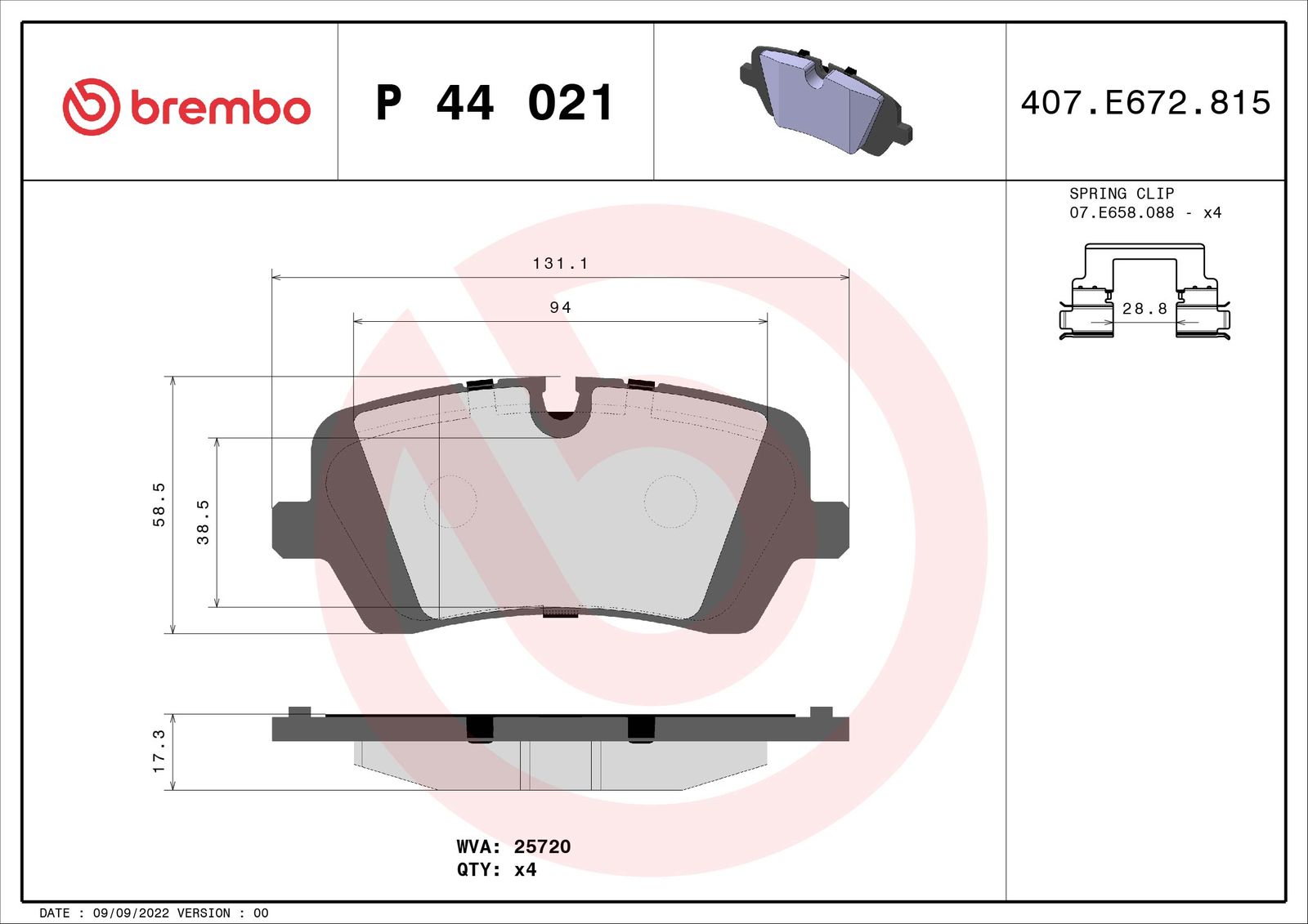 Sada brzdových platničiek kotúčovej brzdy BREMBO P 44 021