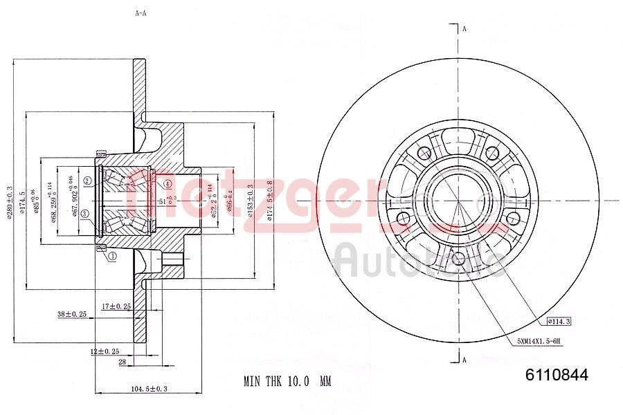 Tarcza hamulcowa METZGER AUTOTEILE 6110844