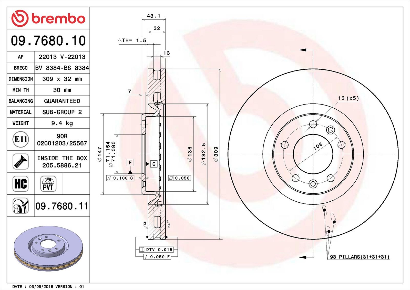Levně Brzdový kotouč BREMBO 09.7680.11