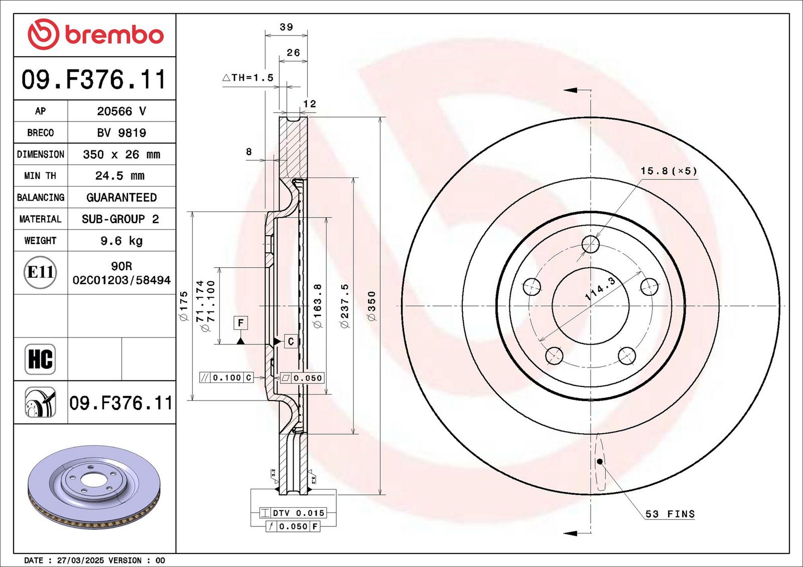 Disc frana BREMBO 09.F376.11