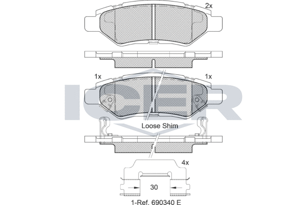 Zestaw klocków hamulcowych, hamulce tarczowe ICER 182142