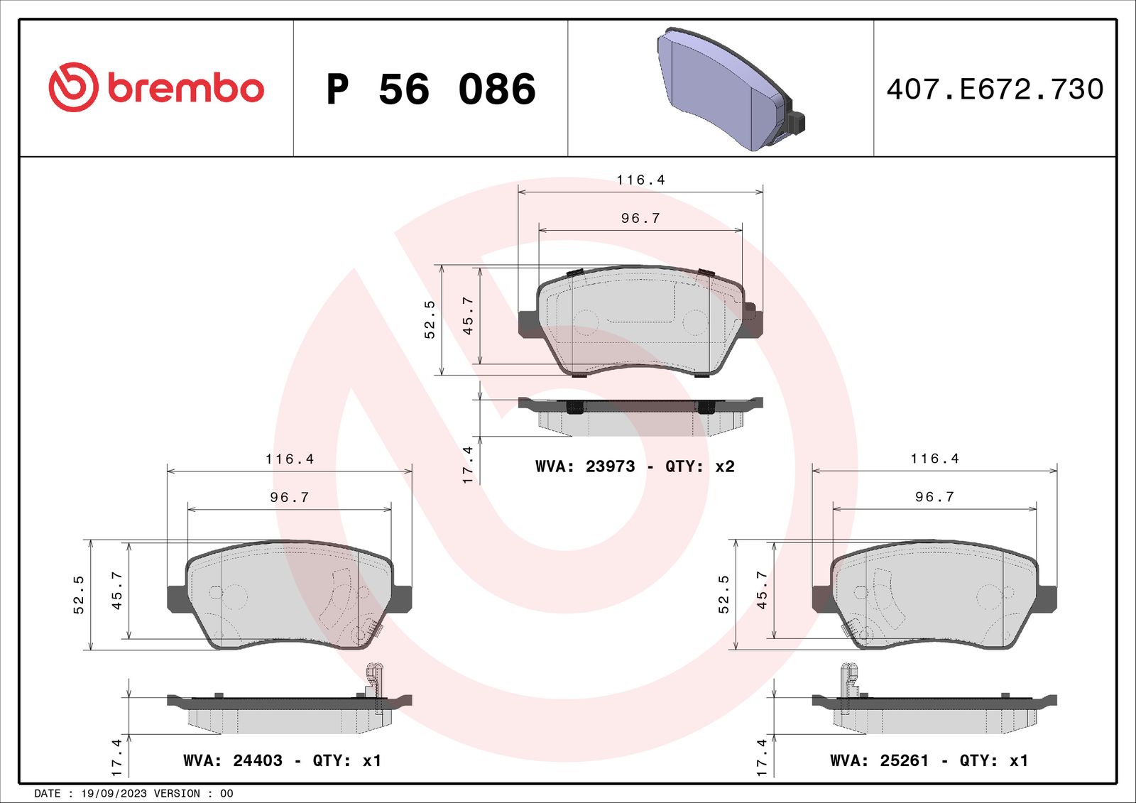 Sada brzdových platničiek kotúčovej brzdy BREMBO P 56 086
