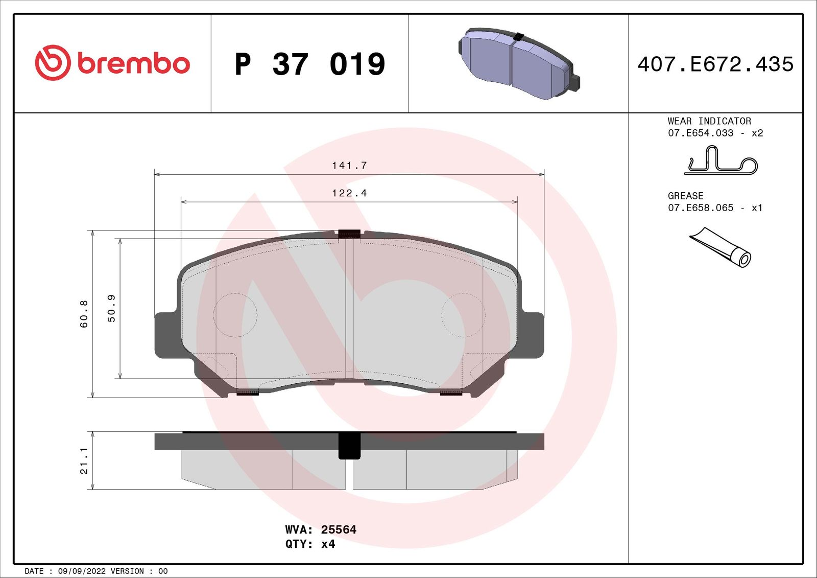 Sada brzdových platničiek kotúčovej brzdy BREMBO P 37 019