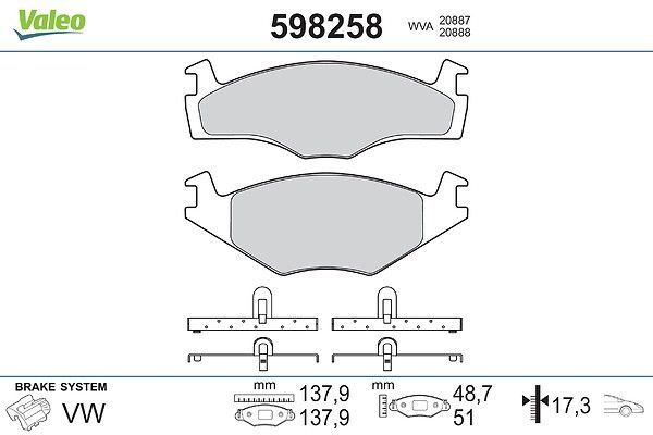set placute frana,frana disc VALEO 598258