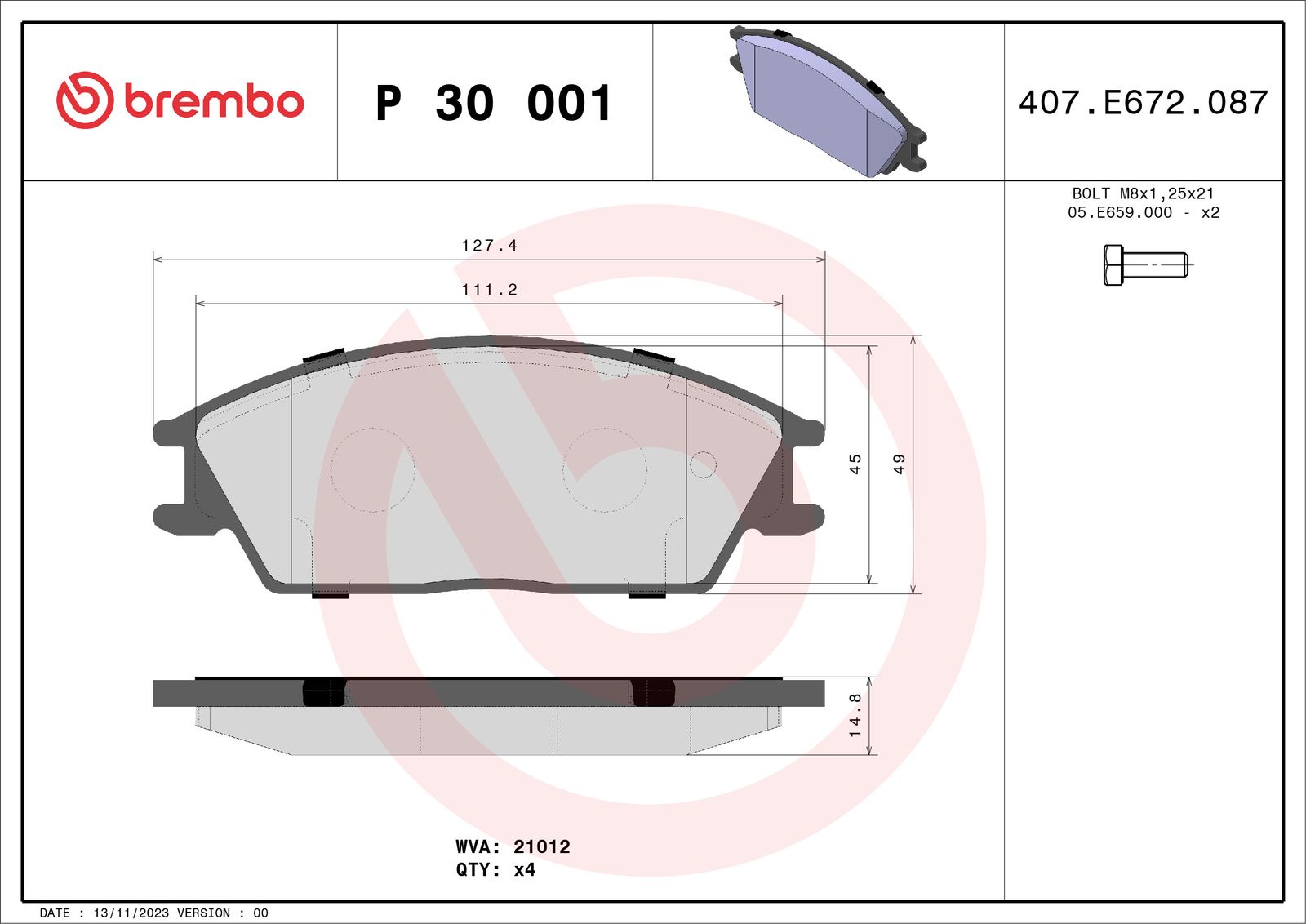 Sada brzdových platničiek kotúčovej brzdy BREMBO P 30 001