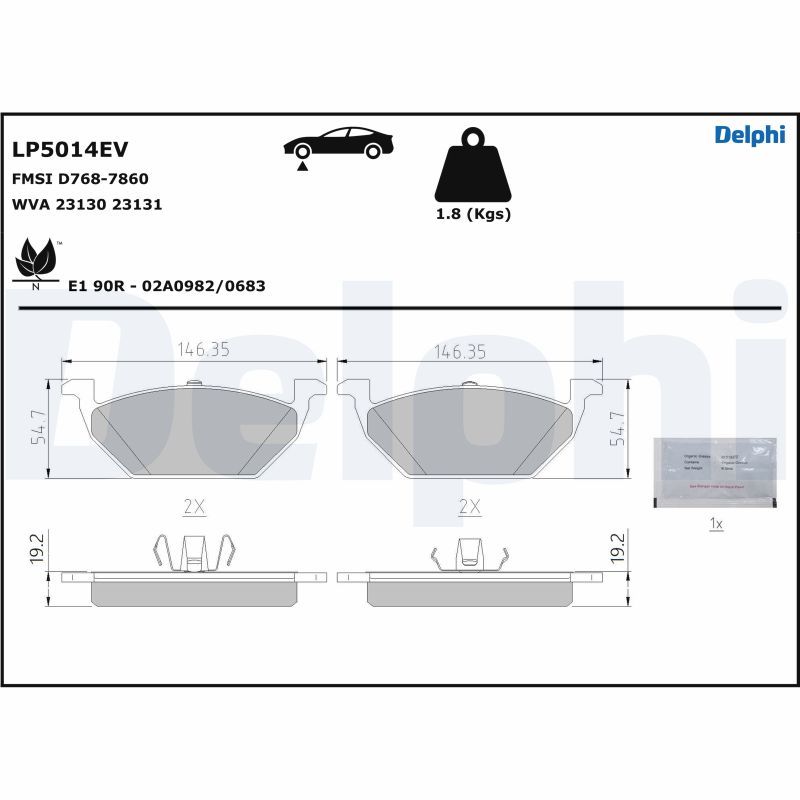 Zestaw klocków hamulcowych, hamulce tarczowe DELPHI LP5014EV