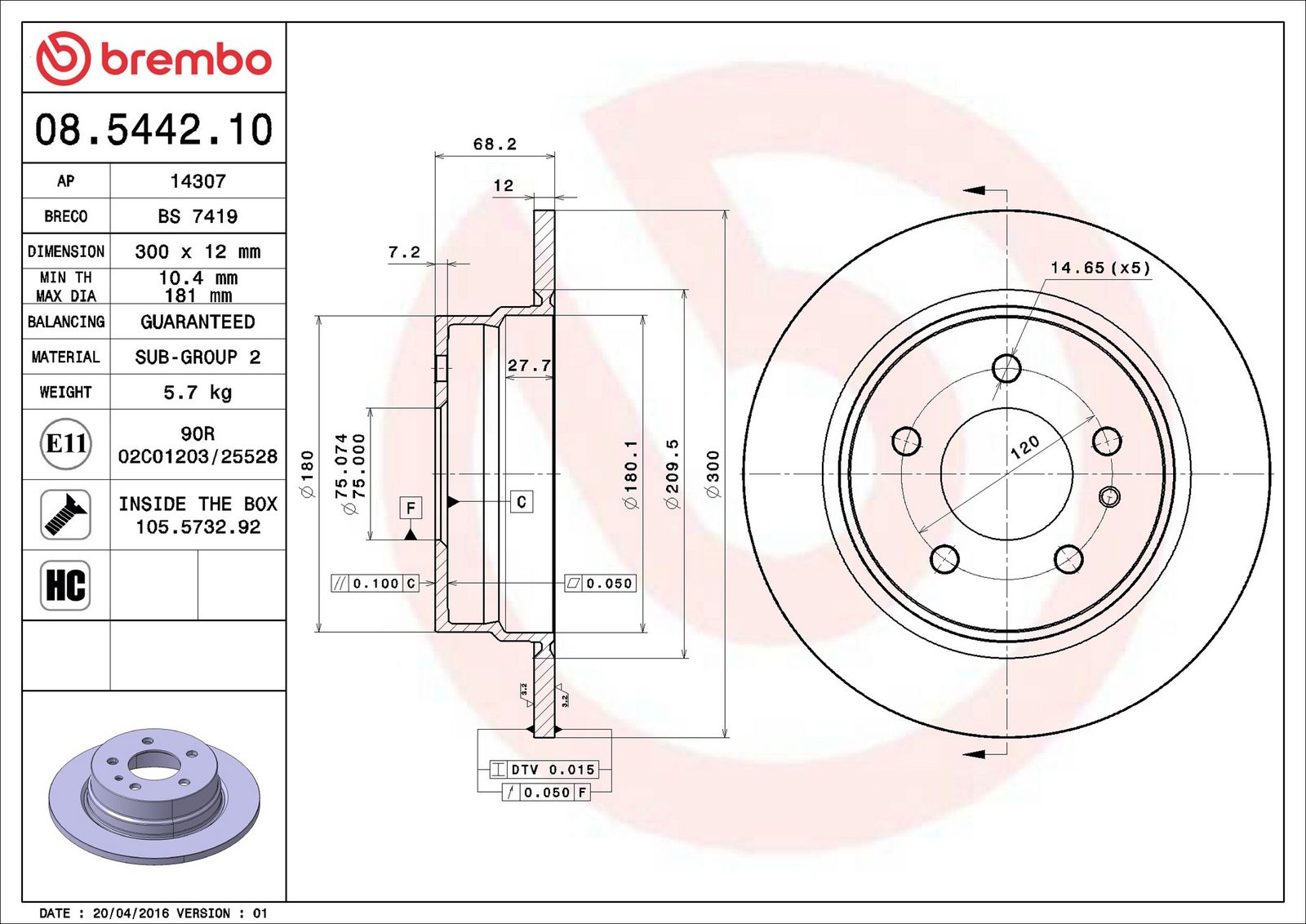 Levně Brzdový kotouč BREMBO 08.5442.10