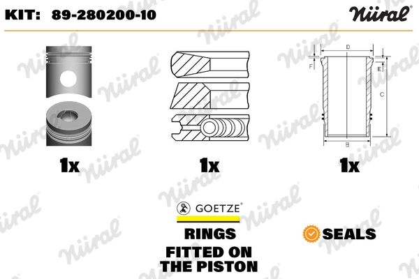 Set raparatii, piston/bucsa cursa cilindru NÜRAL 89-280200-10