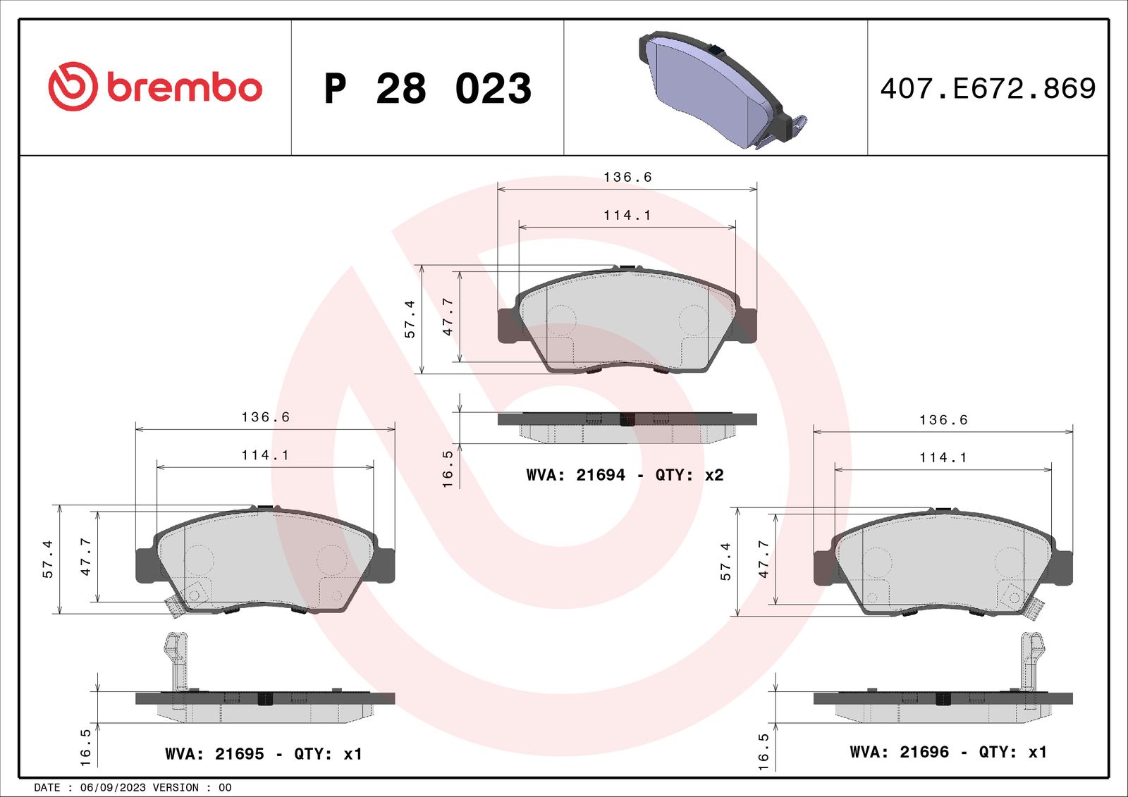 Sada brzdových platničiek kotúčovej brzdy BREMBO P 28 023