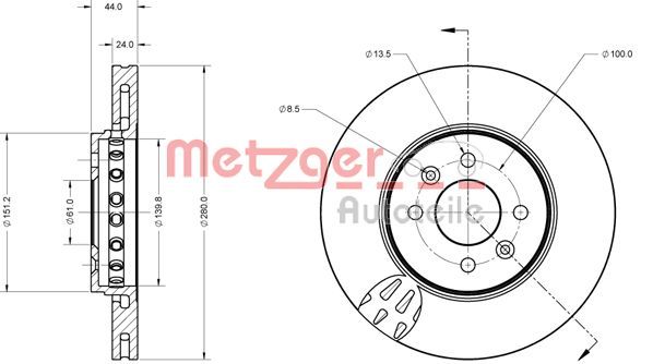 Tarcza hamulcowa METZGER AUTOTEILE 6110729