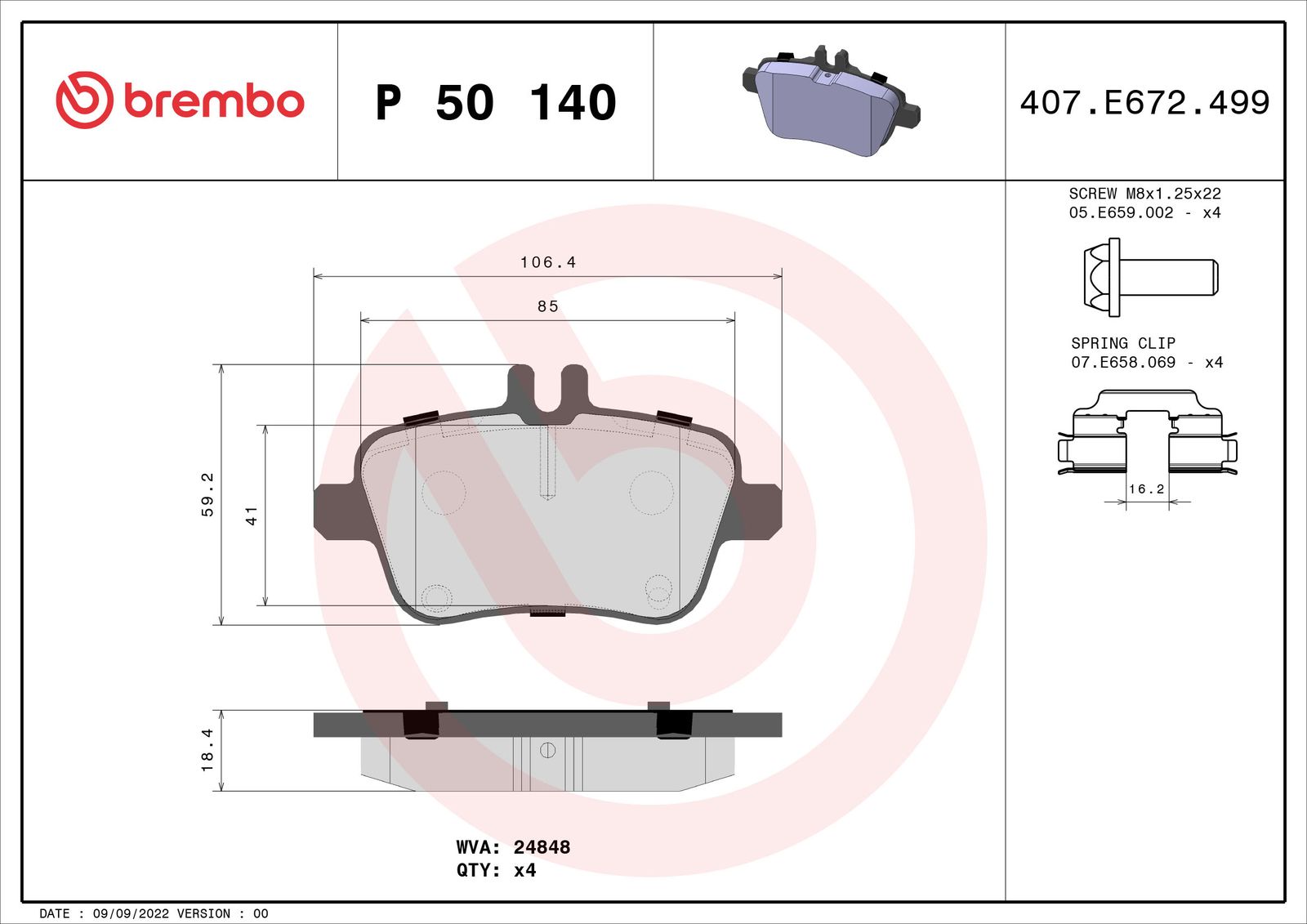 Sada brzdových platničiek kotúčovej brzdy BREMBO P 50 140