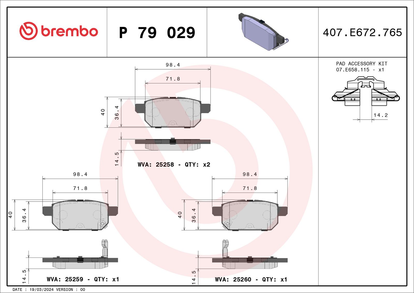 Sada brzdových platničiek kotúčovej brzdy BREMBO P 79 029