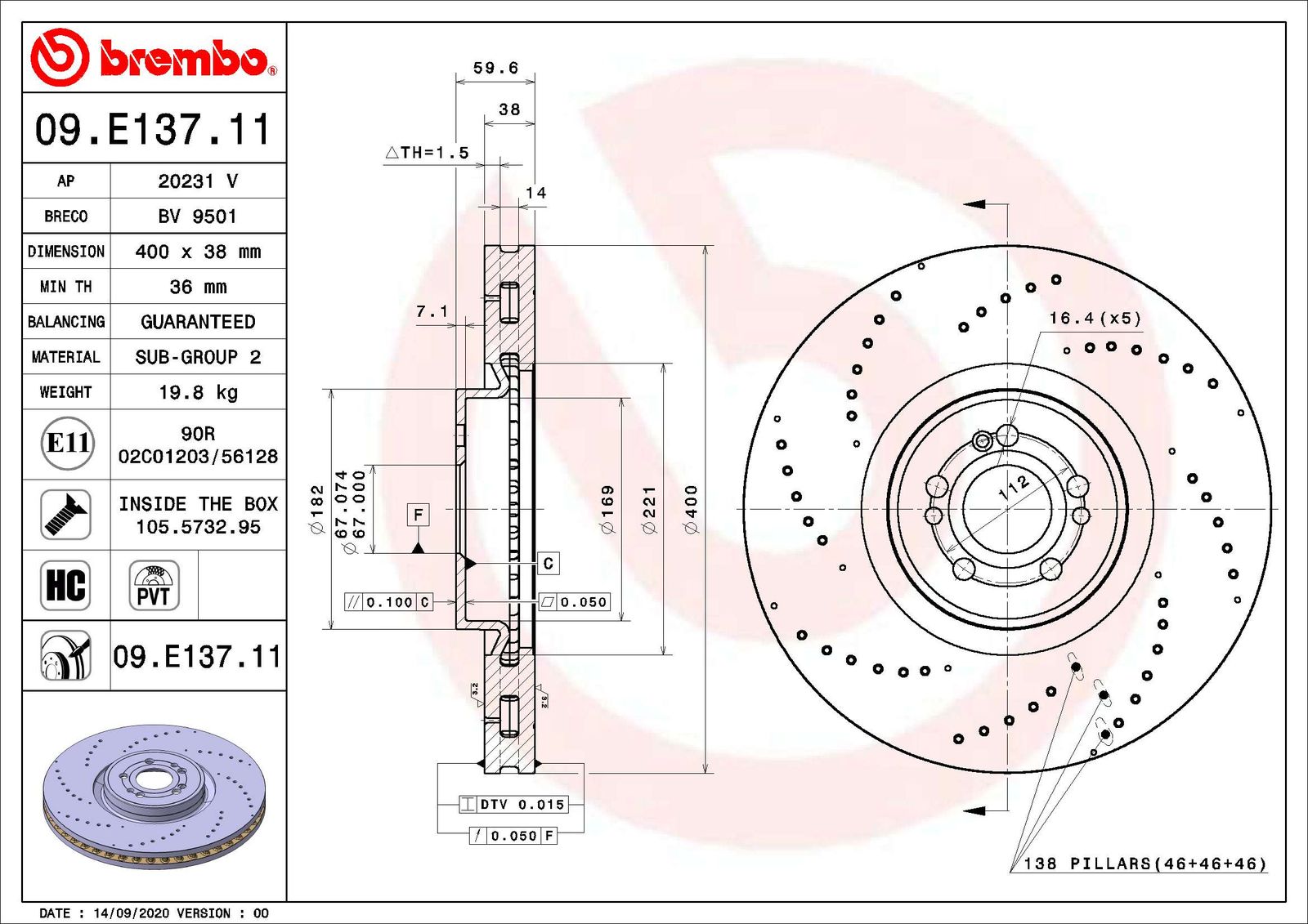 Brzdový kotúč BREMBO 09.E137.11