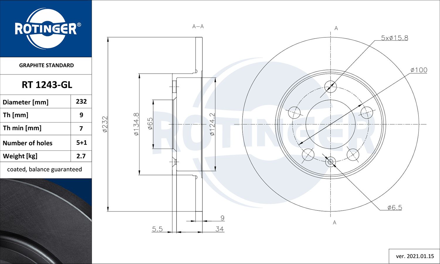 Tarcza hamulcowa ROTINGER RT 1243-GL