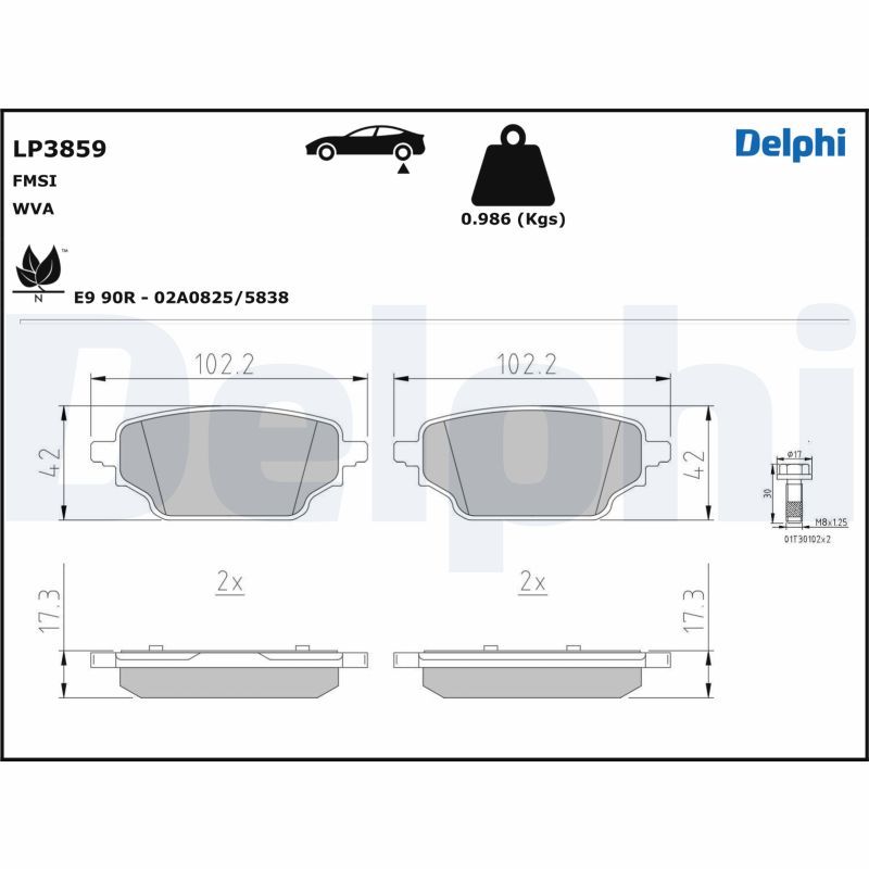 Sada brzdových platničiek kotúčovej brzdy DELPHI LP3859