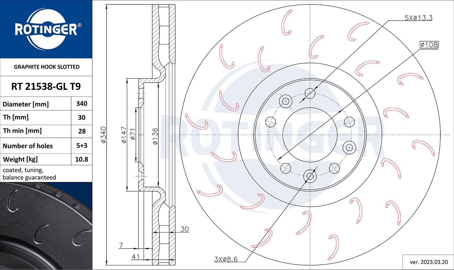 Tarcza hamulcowa ROTINGER RT 21538-GL T9