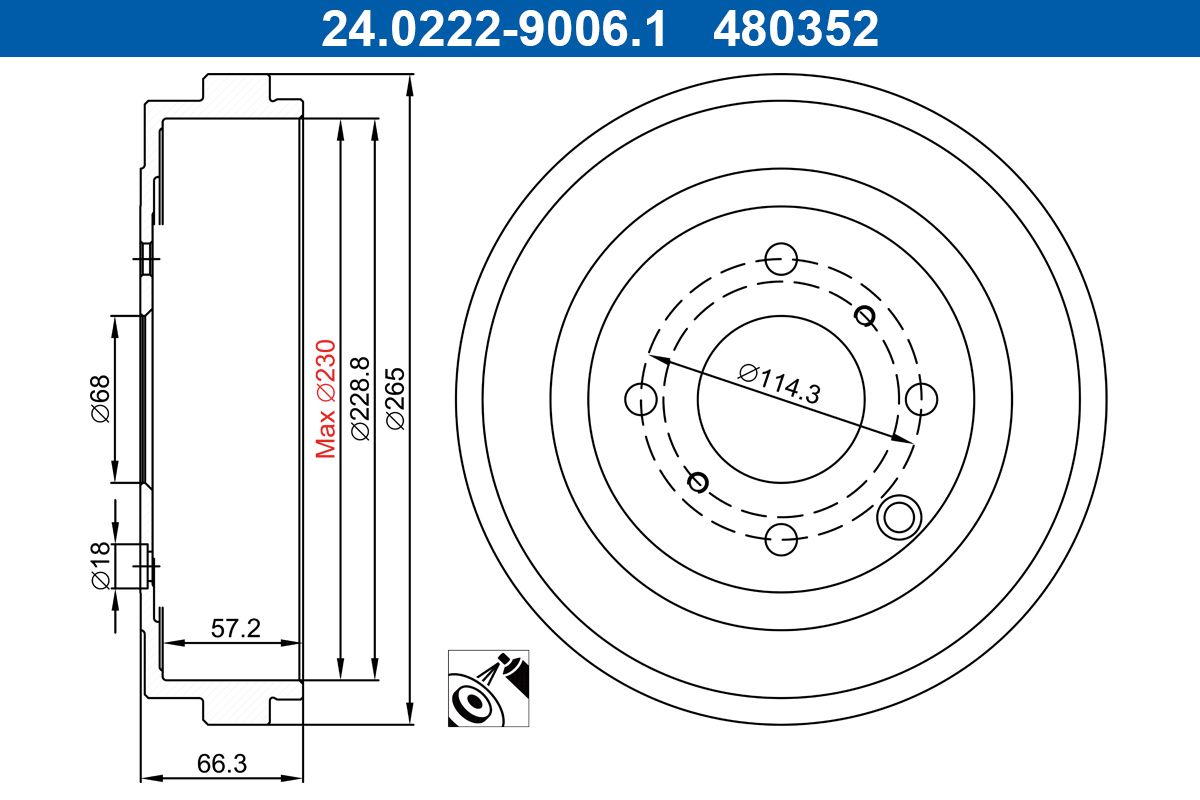 Tambur frana ATE 24.0222-9006.1