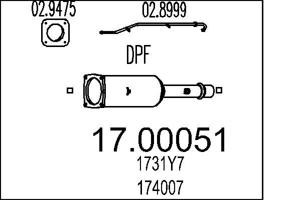 Filtr sadzy / filtr cząstek stałych, układ wydechowy MTS 174007
