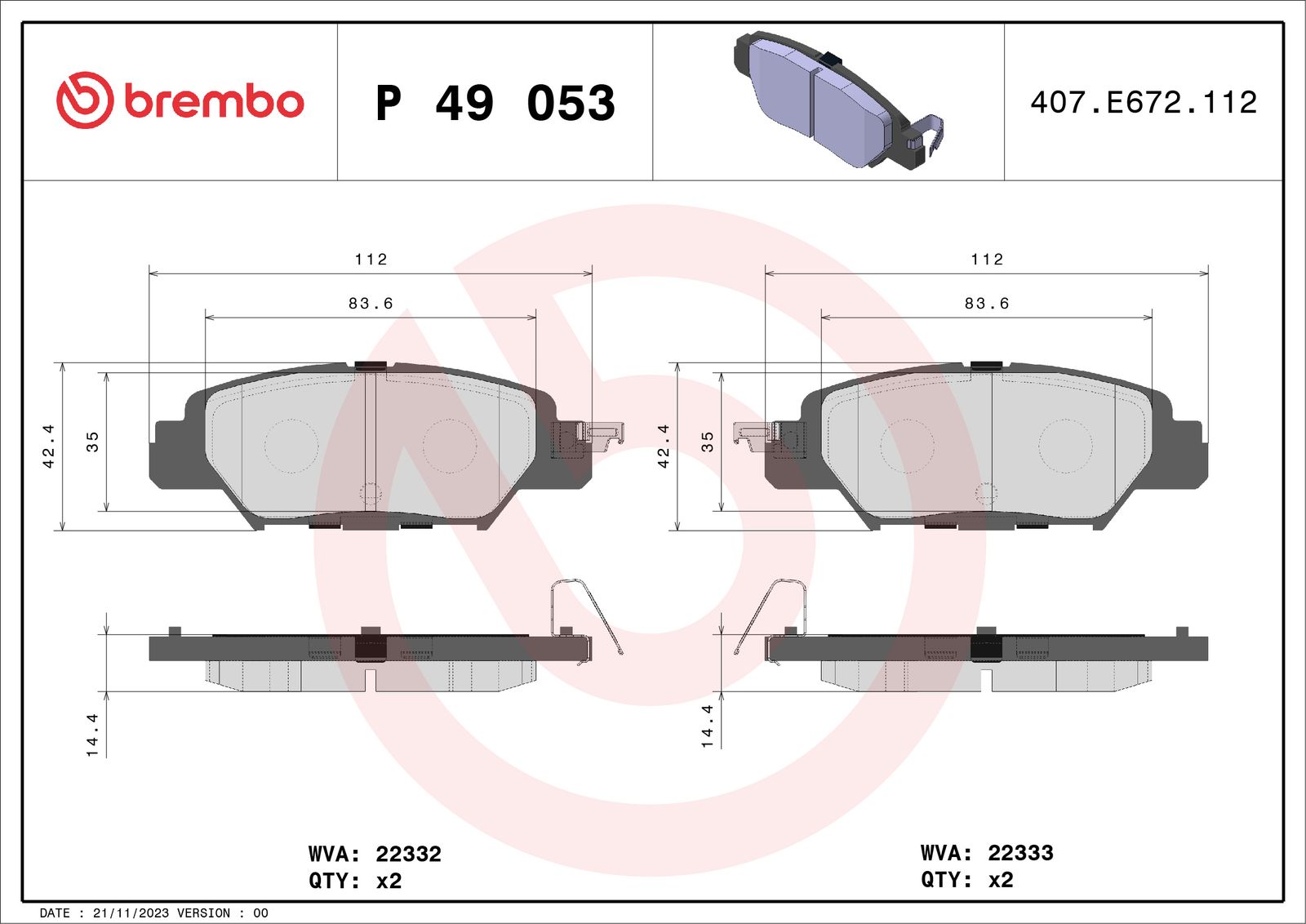 Sada brzdových platničiek kotúčovej brzdy BREMBO P 49 053