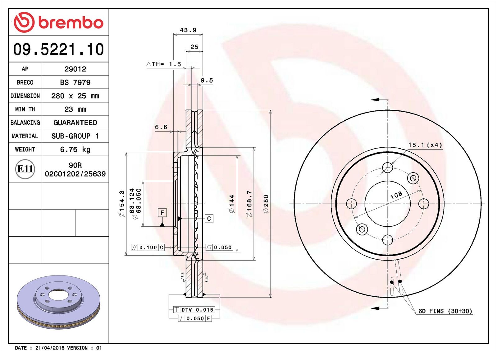 Levně Brzdový kotouč BREMBO 09.5221.10