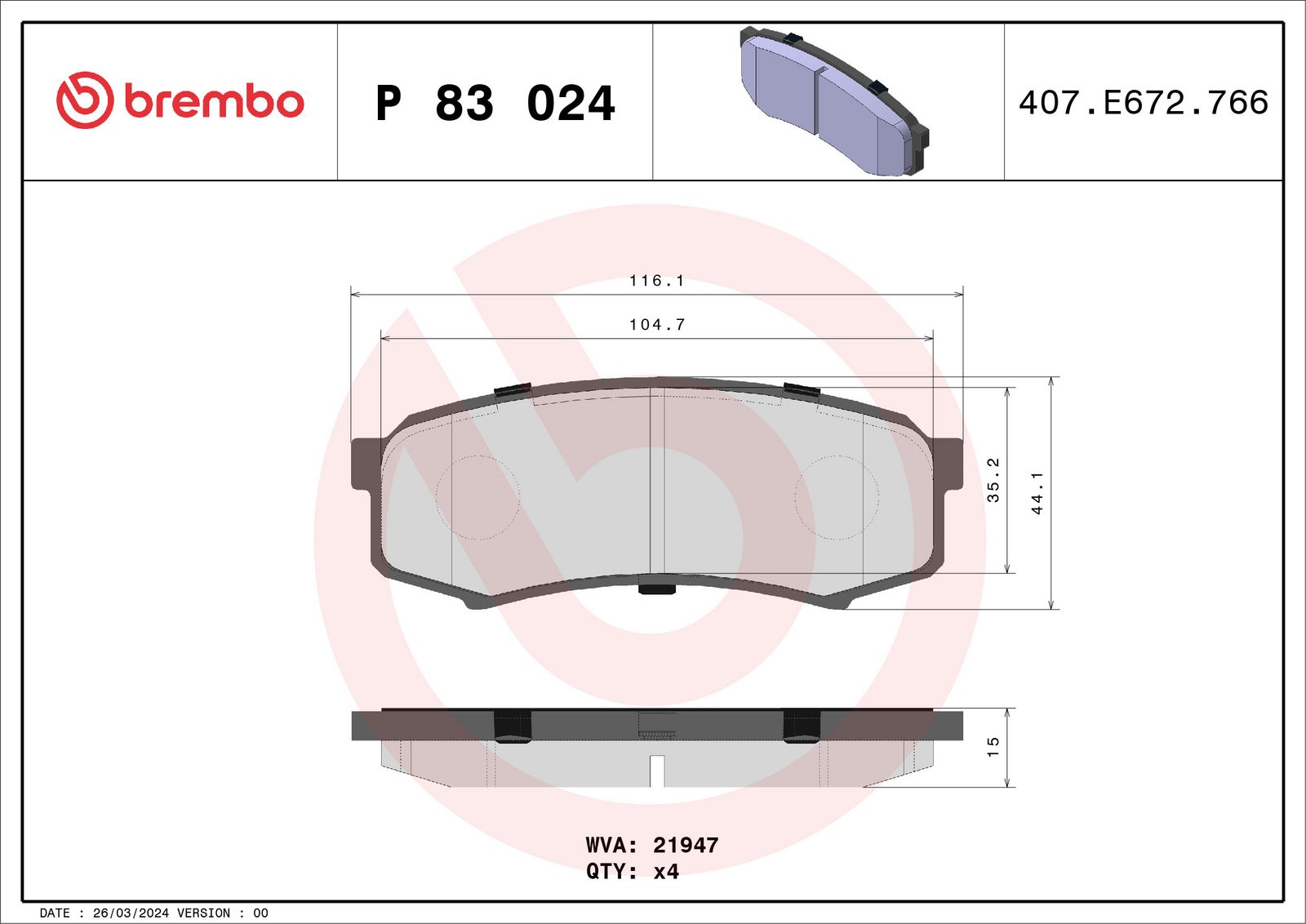 Sada brzdových destiček, kotoučová brzda BREMBO P 83 024