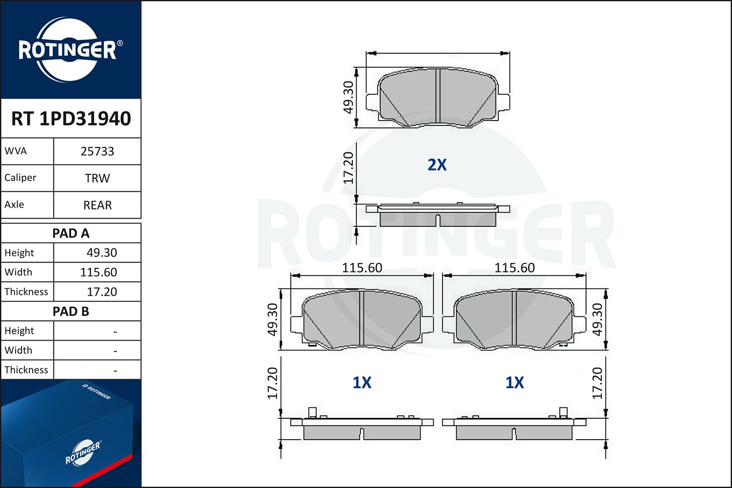 set placute frana,frana disc ROTINGER RT 1PD31940
