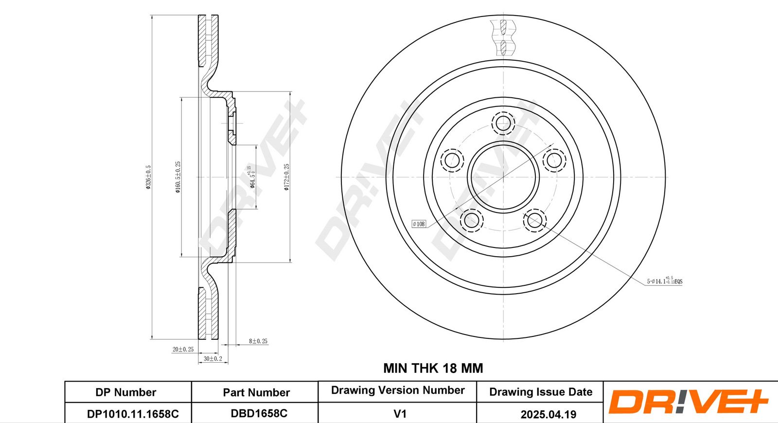 Tarcza hamulcowa DR!VE+ DBD1658C
