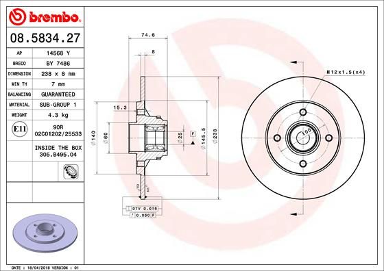 Brzdový kotouč BREMBO 08.5834.27