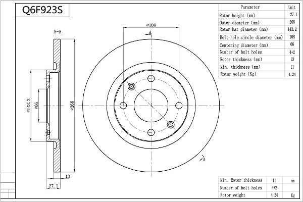 Tarcza hamulcowa AISIN Q6F923S