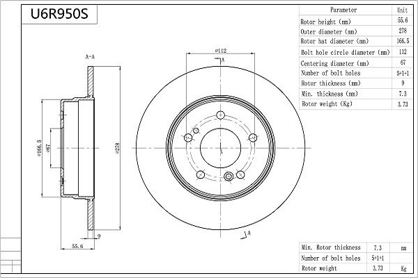 Tarcza hamulcowa AISIN U6R950S