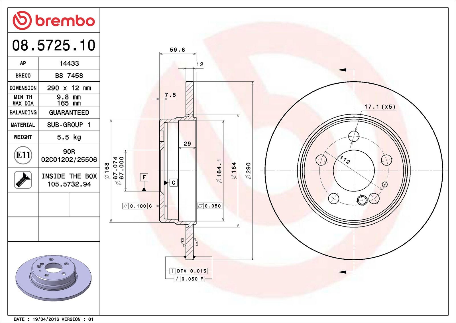 Levně Brzdový kotouč BREMBO 08.5725.10