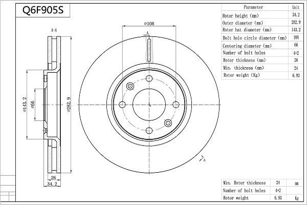 Tarcza hamulcowa AISIN Q6F905S