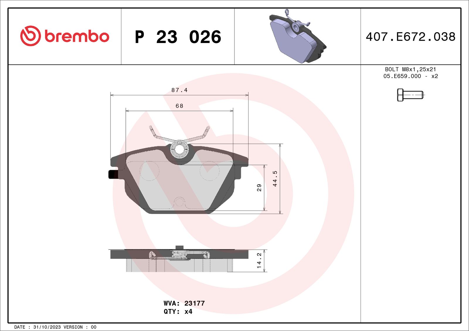 Sada brzdových platničiek kotúčovej brzdy BREMBO P 23 026