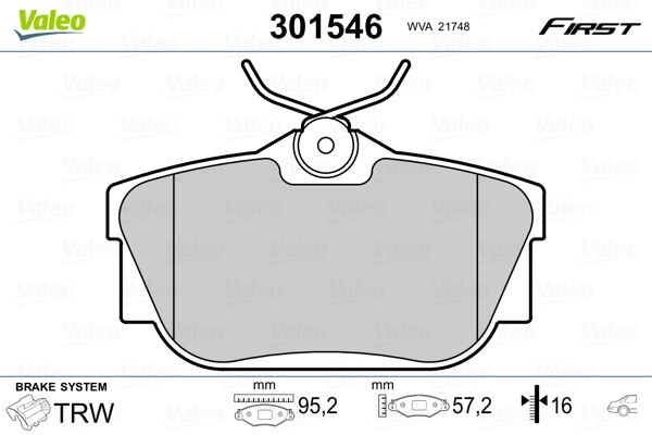 Sada brzdových platničiek kotúčovej brzdy VALEO 301546