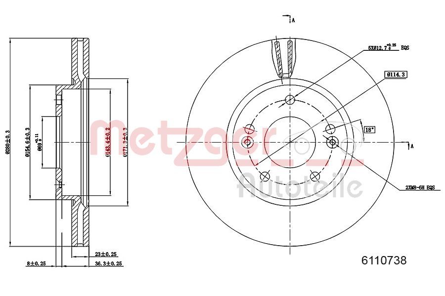 Disc frana METZGER 6110738