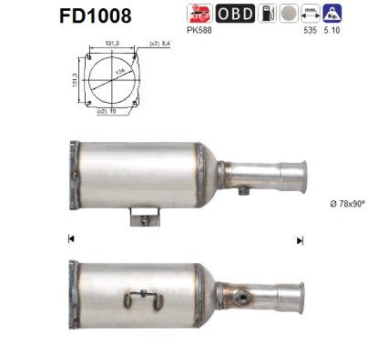 Filtru funingine/particule, sist.de esapament AS FD1008