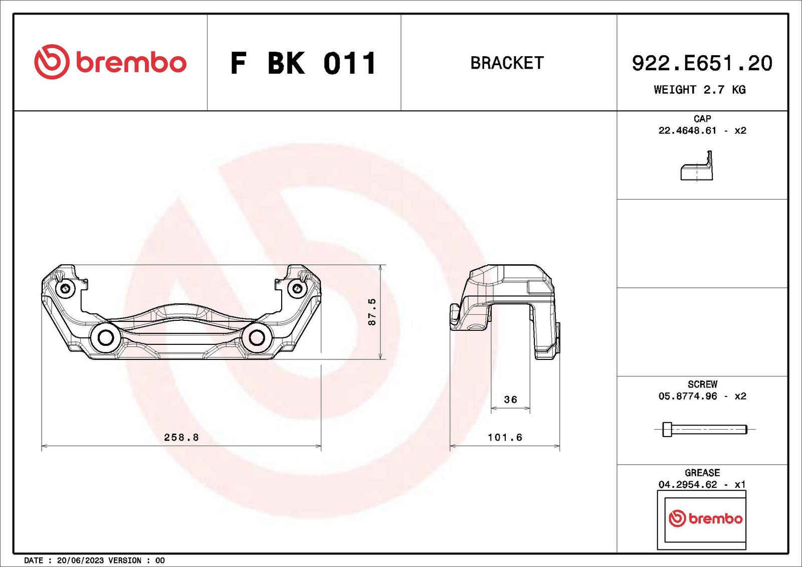 Mocowanie zacisku hamulca - zestaw BREMBO F BK 011